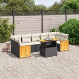 Maison Chic Seti vrtnega pohištva - Vrtna garnitura - Vrtni pohištvo set 8-delna z blazinami črn poli ratan, (21800127) | Shoptok.si