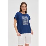 Marisse Navy Blue Cotton Blouse With Print | ePonuda.com