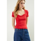 Trendyol Red Fitted Heart Collar Ribbed Stretch Knitted Blouse cene