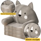 Lean Toys Sklopiva plišana fotelja za djecu Mačka 56x50cm / 120 cm - siva | shoptok.hr