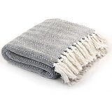  Pamučni pokrivač s uzorkom riblje kosti 220 x 250 cm modri | shoptok.hr