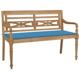 The Living Store Klop Batavia z modro blazino 120 cm trdna tikovina - Klop, (21483808) Cene