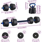  4-u-1 set bučica, brojčana i kettlebell 20 kg Crna i Plava | shoptok.hr