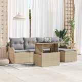 vidaXL Set od 6 komada vrtnog namještaja s jastučićima Bež Poli Ratan, 2-sjedna vrtna sofa s jastučićima Bež Poli Ratan | shoptok.hr