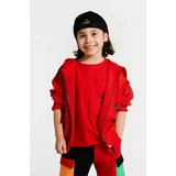 Coccodrillo Otroški bombažen pulover rdeča barva, s kapuco