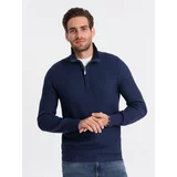 Ombre Men's knitted sweater with spread collar - dark blue