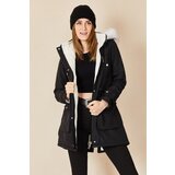 HAKKE Women's Snap-Up Hooded Fur Coat with Chest Pocket | shoptok.hr