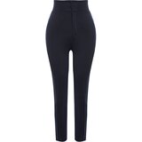 Trendyol Navy Blue High Waist Lifter Ribbed Elastic Waist Slim Fit Thick Knitted Pants Cene