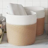  The Living Store Košara za shranjevanje 2 kosa rjava in bela Ø28x28 cm bombaž - Košara Za Shranjevanje, (21486659) | Shoptok.si