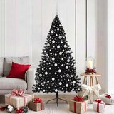 vidaXL Umjetna preddekorirana božićna jelka Črna 180 cm PVC | Shoptok.si