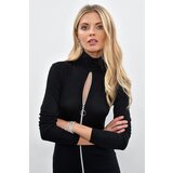 Cool & Sexy Women's Black Zipper Front Turtleneck Blouse M1908 | shoptok.hr