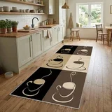 Staza za kuhinju 80x160cm sa gumenom podlogom – Coffee time V crni, VKG-031