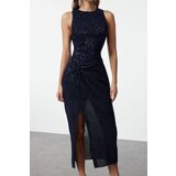 Trendyol Navy Blue Fitted Knitted Shiny Sequin Sequined Elegant Evening Dress | Shoptok.si