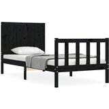 The Living Store Posteljni okvir z vzglavjem črn trden les - Posteljni Okvir, (21528544) | Shoptok.si