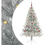 vidaXL Umjetna preddekorirana božićna jelka srebrna 180 cm PET | Shoptok.si