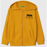United Colors Of Benetton Otroški pulover rumena barva, s kapuco