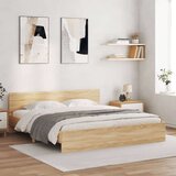 vidaXL Posteljni okvir z vzglavjem sonoma hrast 200x200 cm | Shoptok.si