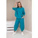 Fasardi Loose women's set of trousers and blue-green sweatshirt