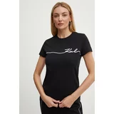 Karl Lagerfeld Bombažna kratka majica ženska, črna barva, 245W1706