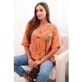 Kesi Włoski Women's cotton blouse with a butterfly pattern and buttons - orange Cene