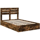  Postelja s shranjevanjem z vzglavjem Dimljeni oreh 135 x 190 cm, (5000106017) | Shoptok.si