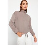 Trendyol Stone Zipper Detailed Knitted Sweatshirt Cene