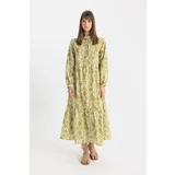 Defacto Patterned Poplin Long Sleeve Maxi Dress