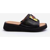 VINCEZA Black Women's Leather Slippers With Ornament Asames | Shoptok.si