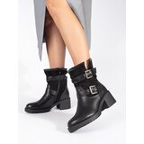 Shelvt Women's black heeled boots with buckles Cijene