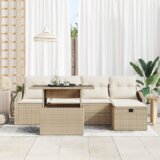 vidaXL 6-delni vrtni set kavča z blazinami Bež Poli Ratan | Shoptok.si
