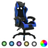 vidaXL Racing stol z RGB LED lučkami modro in črno umetno usnje | Shoptok.si