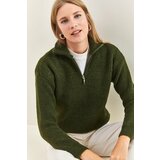 Bianco Lucci Women's Zippered Turtleneck Oversized Knitwear Sweater Cene