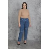 Şans Women's Large Size Blue Ripped Detailed Jeans Pants Slike