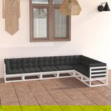 The Living Store Vrtna sedežna garnitura 7-delna z blazinami bela trdna borovina - Vrtna Sedežna Garnitura, (21425941) Cene