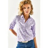 Olalook Women's Lilac Floral Foldable Linen Shirt with Sleeves Cene