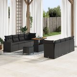 vidaXL 11 Delni Vrtni Sofa Set z Blazinami Črn Pol Ratan Akacija, 3 Delni Vrtni Jedilni Set z Blazinami Črn Pol Ratan Akacija Cene