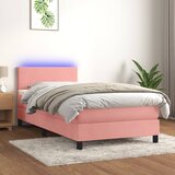  The Living Store Box spring postelja z vzmetnico LED roza 90x200 cm žamet - Box Spring Postelja, (21439857) Cene