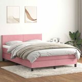 Box Spring krevet s madracem i LED ružičasti 140x220 cm baršun Cijene