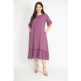 Şans Women's Purple Woven Fabric Back Laces and Frilly Hem at Hem and Ruffled Sleeves cene