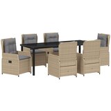 vidaXL 7 komadni vrtni set za blagovanje bež poliratan, vrtni stol crn 200x80x73 cm sa kaljenim staklom | shoptok.hr