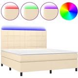vidaXL Box spring postelja z vzmetnico LED krem 180x200 cm blago, (20900254)