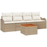 vidaXL 5-delni vrtni sofa set z blazinami Bež Poli Ratan Akacija, 2-sedežna vrtna sofa z blazinami Bež Poli Ratan Cene