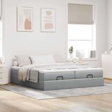 vidaXL Otomanski posteljni okvir z vzmetnicami siv 200x200 cm blago | Shoptok.si