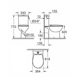 Grohe 39347000 Bau Ceramic talna WC školjka monoblok (stenski izliv) z WC desko s počasnim zapiranjem | Shoptok.si