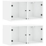  The Living Store Stenska omarica s steklenimi vrati 2 kosa bela 68,5x37x35 cm - Stenska Omarica, (21448463) | Shoptok.si