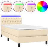  Box spring postelja z vzmetnico LED krem 90x200 cm blago, (20725960) | Shoptok.si