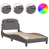  Posteljni okvir z LED lučkami siv 90x200 cm umetno usnje | Shoptok.si