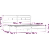 Metalni Kovinski posteljni okvir brez vzmetnice rjavi hrast 183x213 cm, (21611282) | Shoptok.si