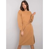 Fashion Hunters RUE PARIS Camel cotton dress with a tie | ePonuda.com