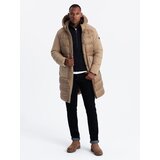 Ombre Men's long quilted jacket with large pockets - beige | Shoptok.si